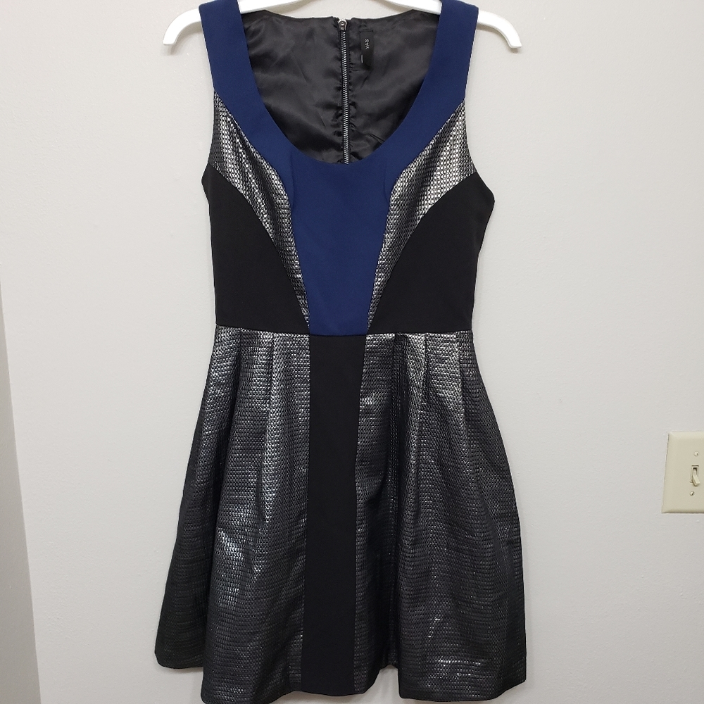 Y.A.S. Navy, Black & Silver Metallic Print Dress